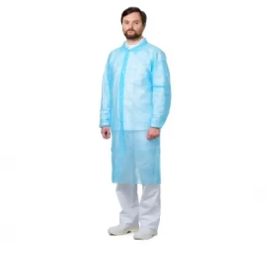 Халат одноразовый голубой на липучке, р.52-56, 25 г/м2, AVIORA 10шт/упак