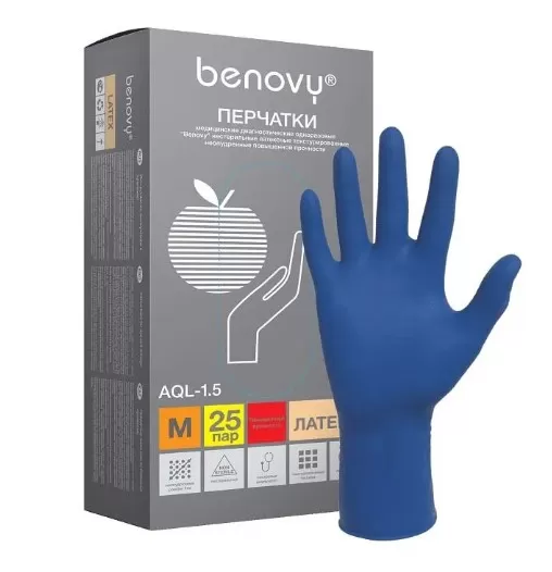 Перчатки латексные Бенови сверхпрочные L (аналог ситек мед) /25/10