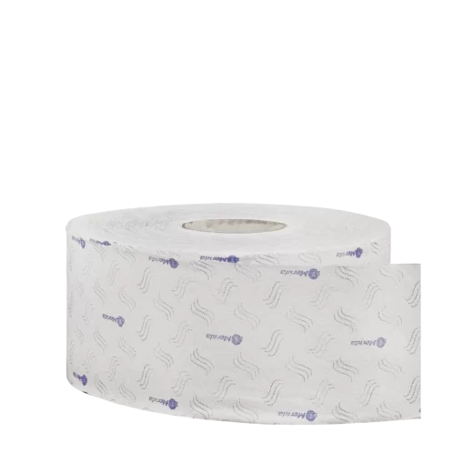 Туалетная бумага в рулонах MERIDA ПРЕМИУМ, 2 сл., белая с синим рисунком, 12 рул. х 170 м