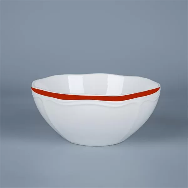 Салатник 750 мл, d 15,5 см h 7 см, фарфор, Grazia, кант красный